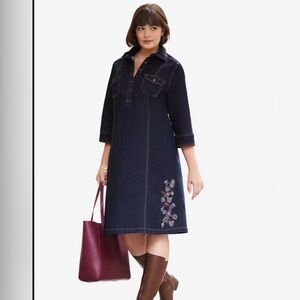 Taillissime Jean Embroidered Floral 3/4 Sleeves Dress 30W